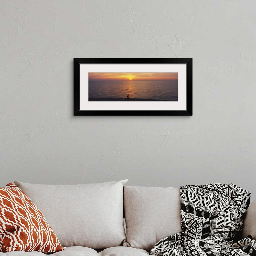 A bohemian room featuring Sunset over a lake, Lake Michigan, Chicago, Cook County, Illinois