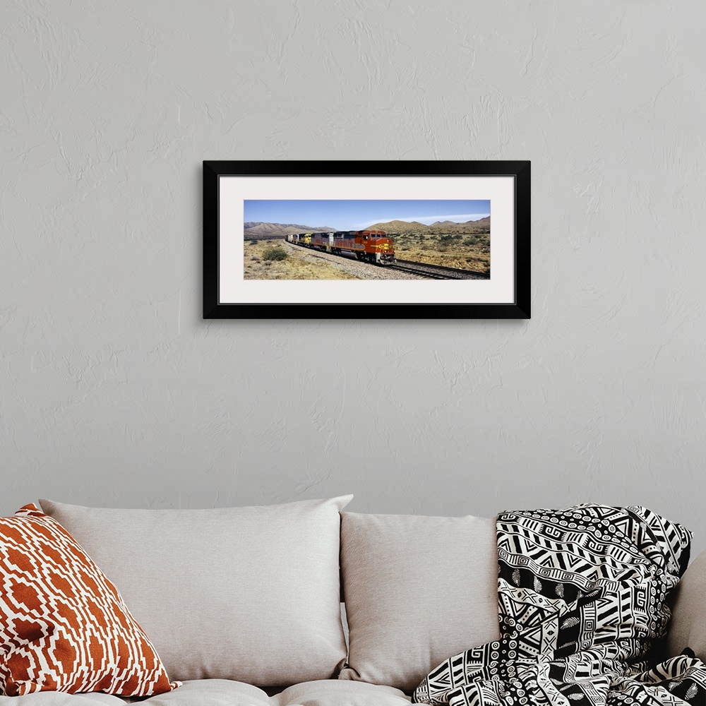 A bohemian room featuring Train on a railroad track, Santa Fe Railroad, Arizona