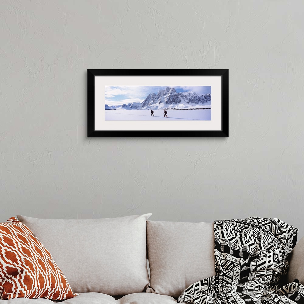 A bohemian room featuring Two people skiing, The Ramparts, Amethyst Lake, Tonquin Valley, Jasper National Park, Alberta, Ca...