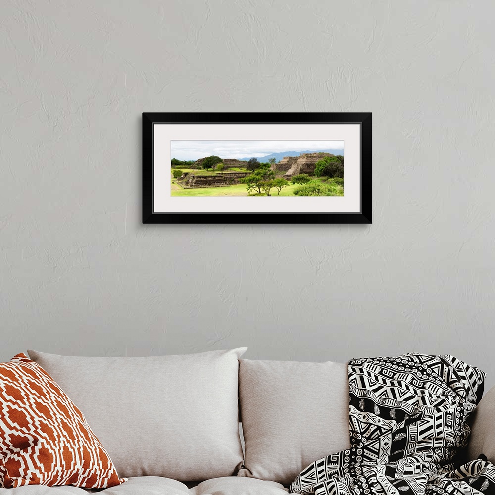 A bohemian room featuring Panoramic photograph of the pyramid of Monte Alban in Oaxaca, Mexico. From the Viva Mexico Panora...