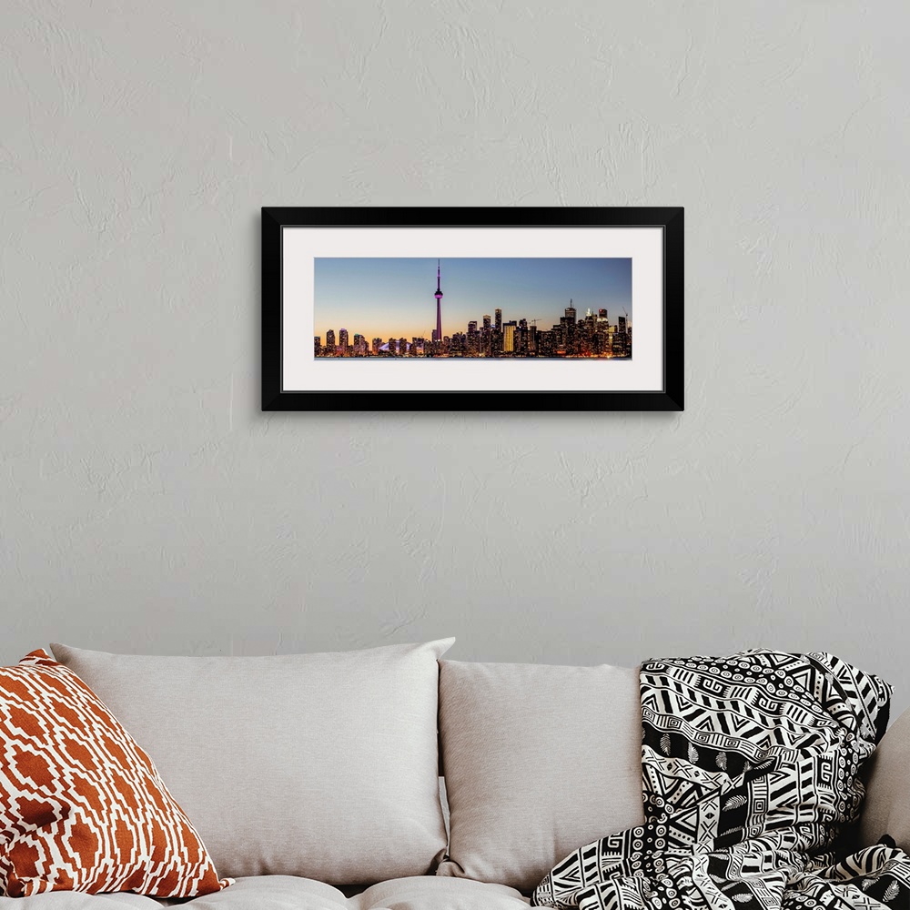 A bohemian room featuring Photo of Toronto city skyline at night, Ontario, Canada.