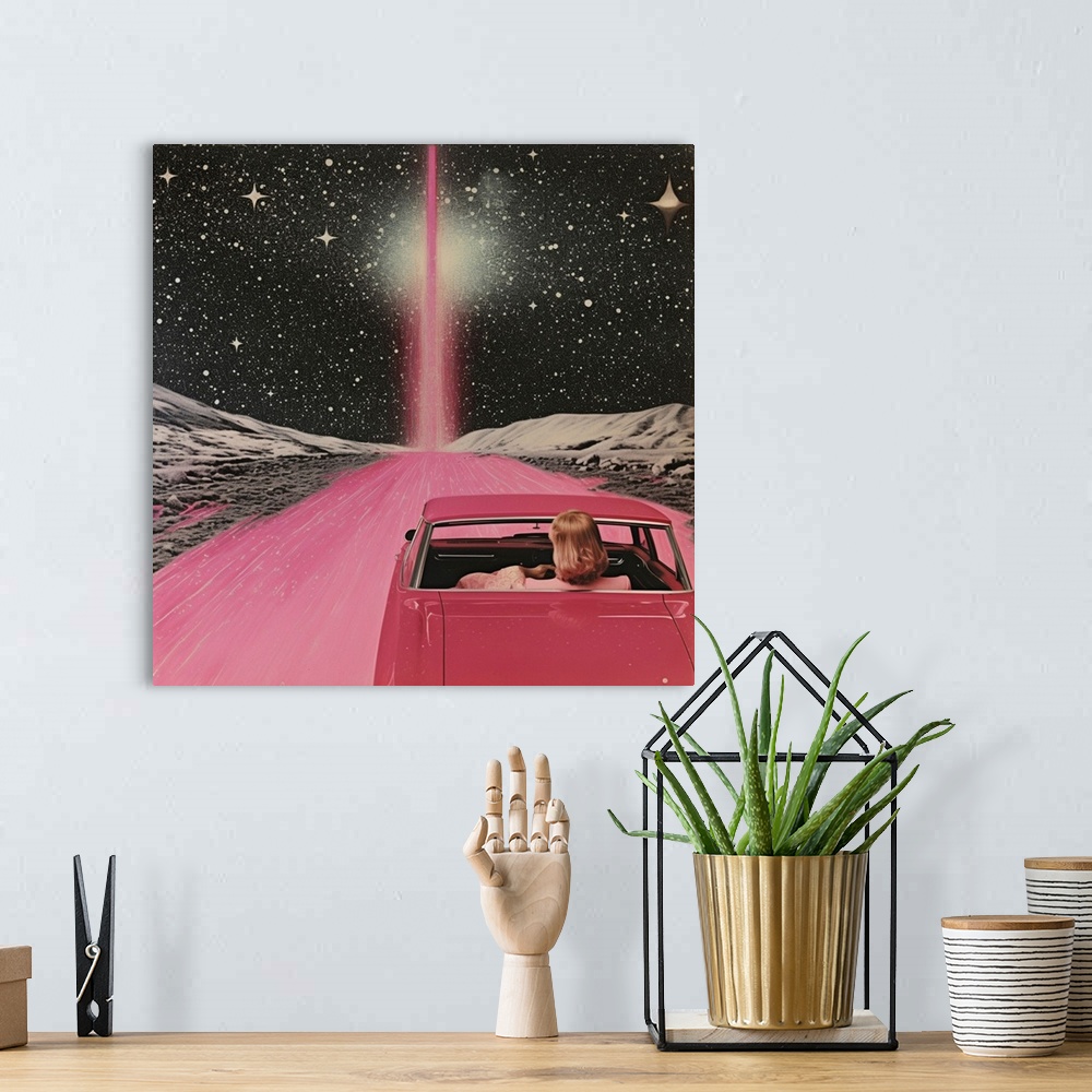 A bohemian room featuring Pink Vintage Car In Space 3