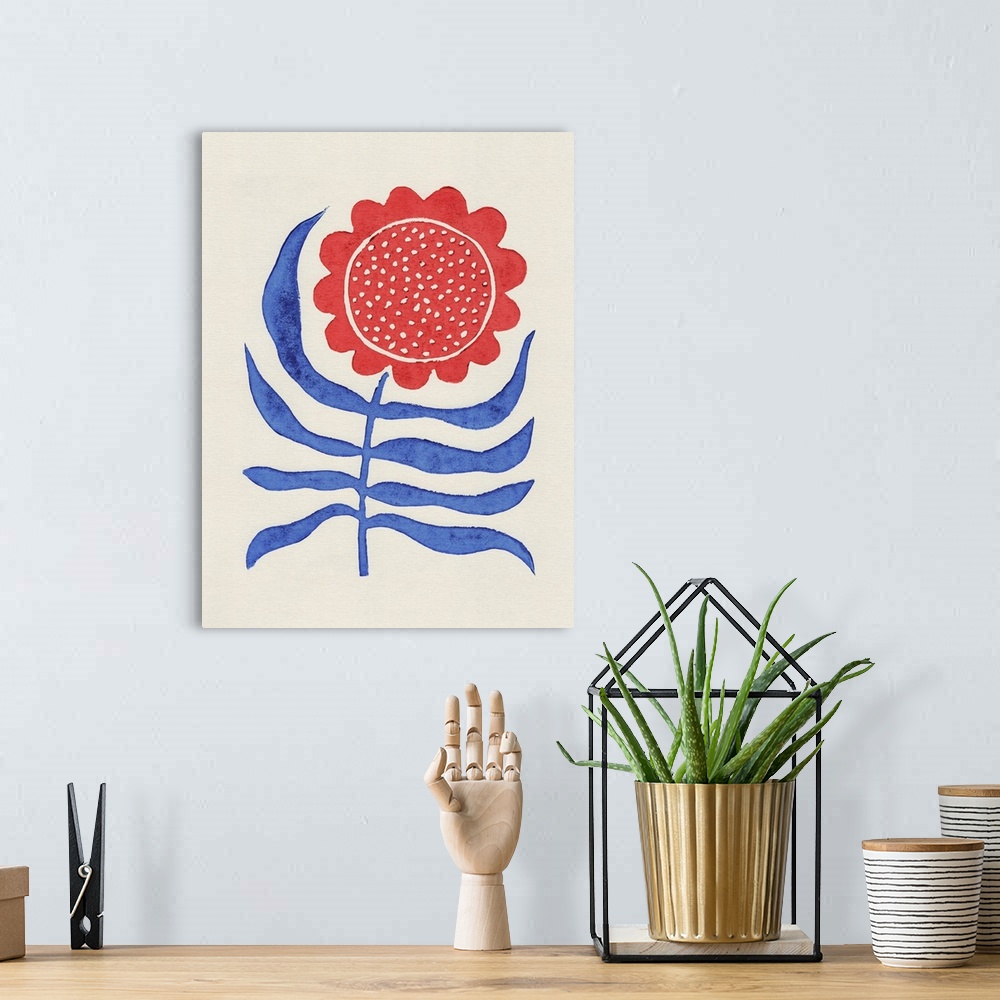 A bohemian room featuring Red Flower / Lino Print