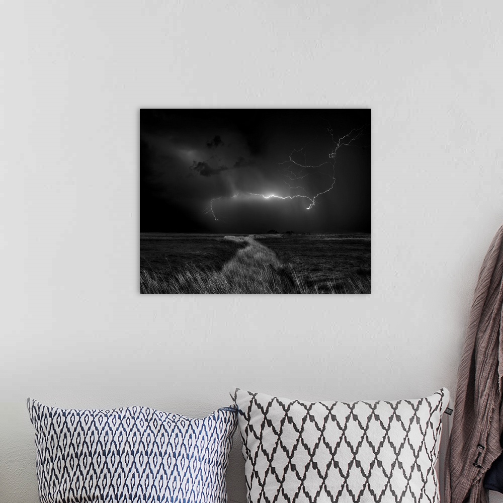 A bohemian room featuring Powerful lightning storm in the sky over Belgium.
