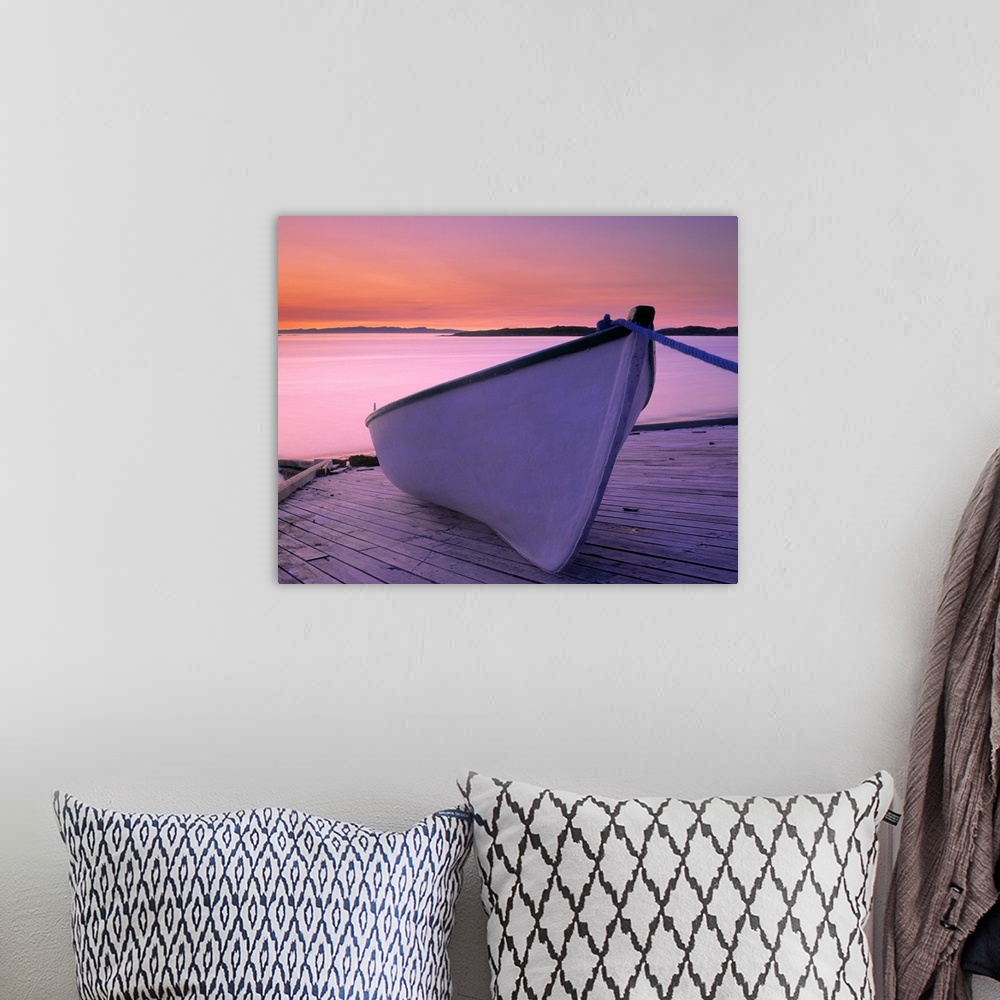 A bohemian room featuring Boat At Dawn, Harrington Harbour, Duplessis Region, Quebec, Canada