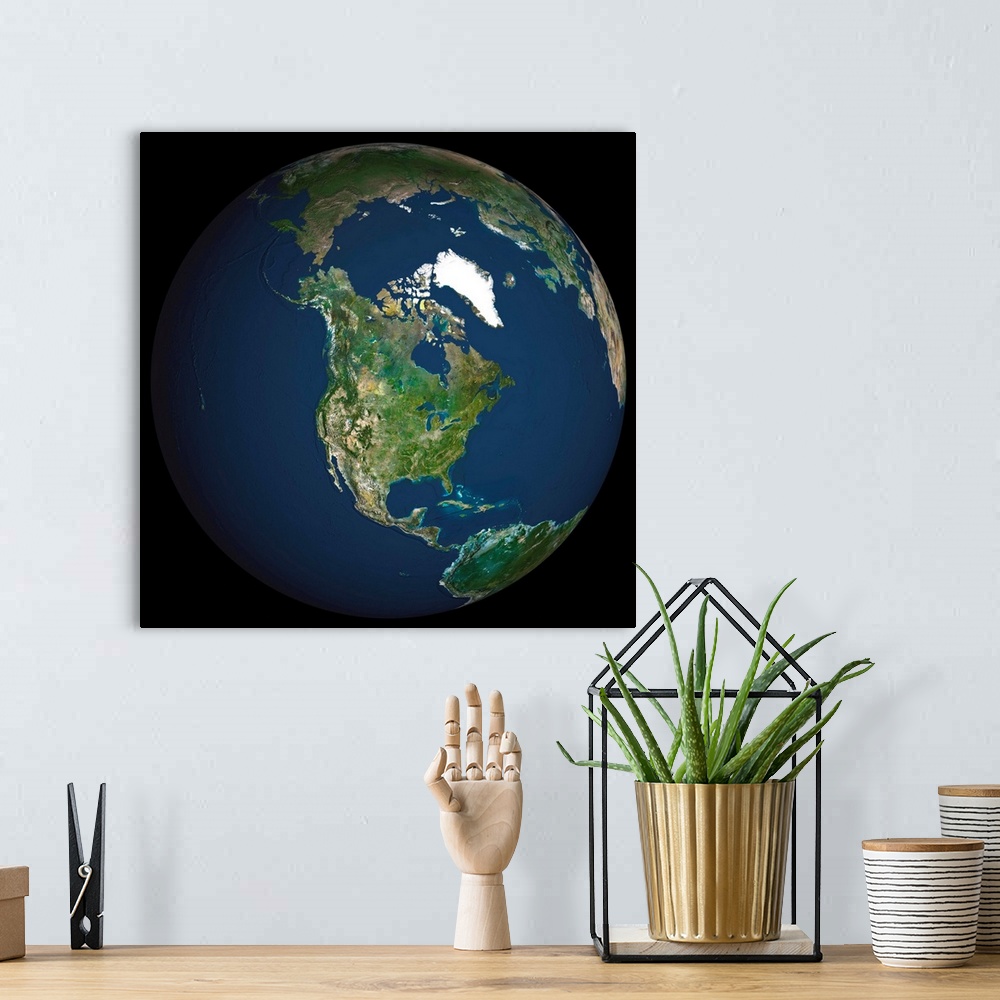 A bohemian room featuring Globe North America, True Colour Satellite Image. Earth. True colour satellite image of the Earth...