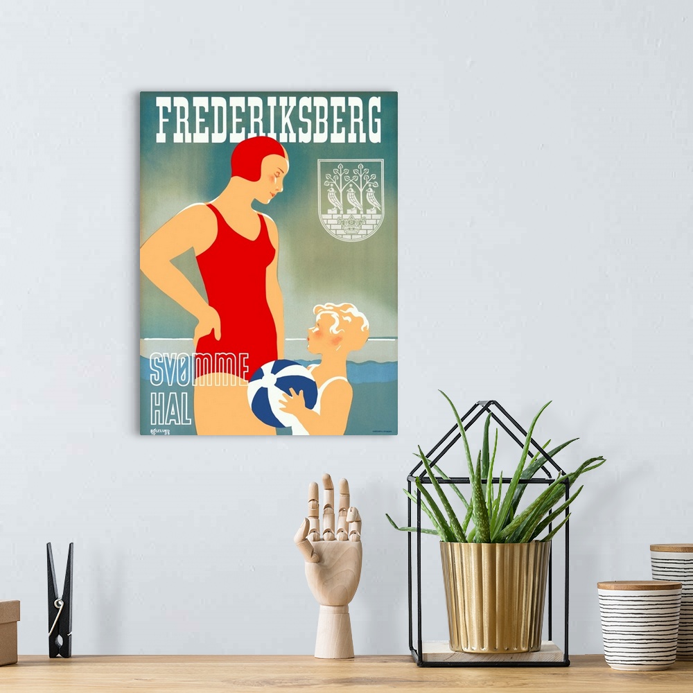 A bohemian room featuring Frederiksberg Swim Natatorium, Denmark, Vintage Poster