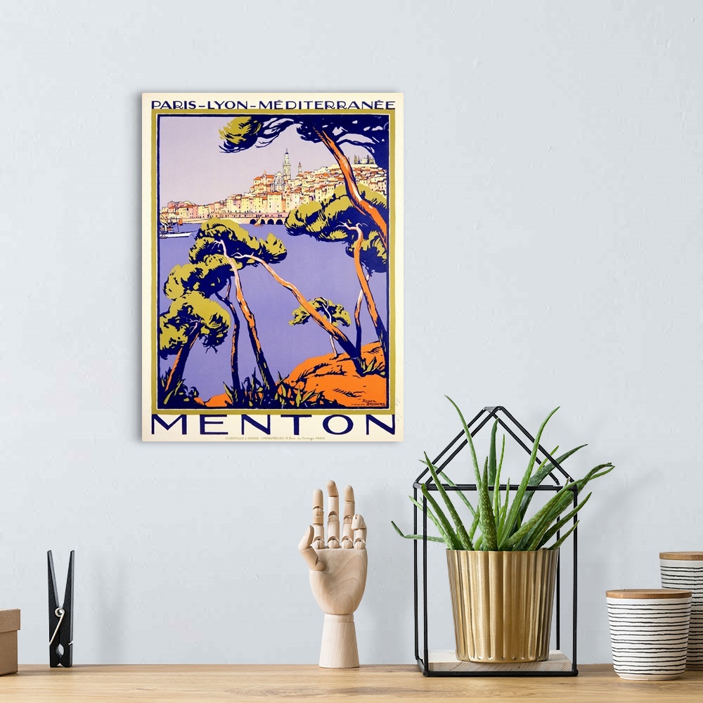 A bohemian room featuring Vintage Poster, Menton City