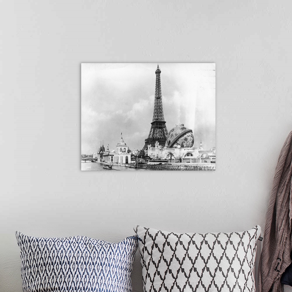 A bohemian room featuring View at the 'Exposition Universelle' across the River Seine towards the Eiffel Tower, and the 'Gl...