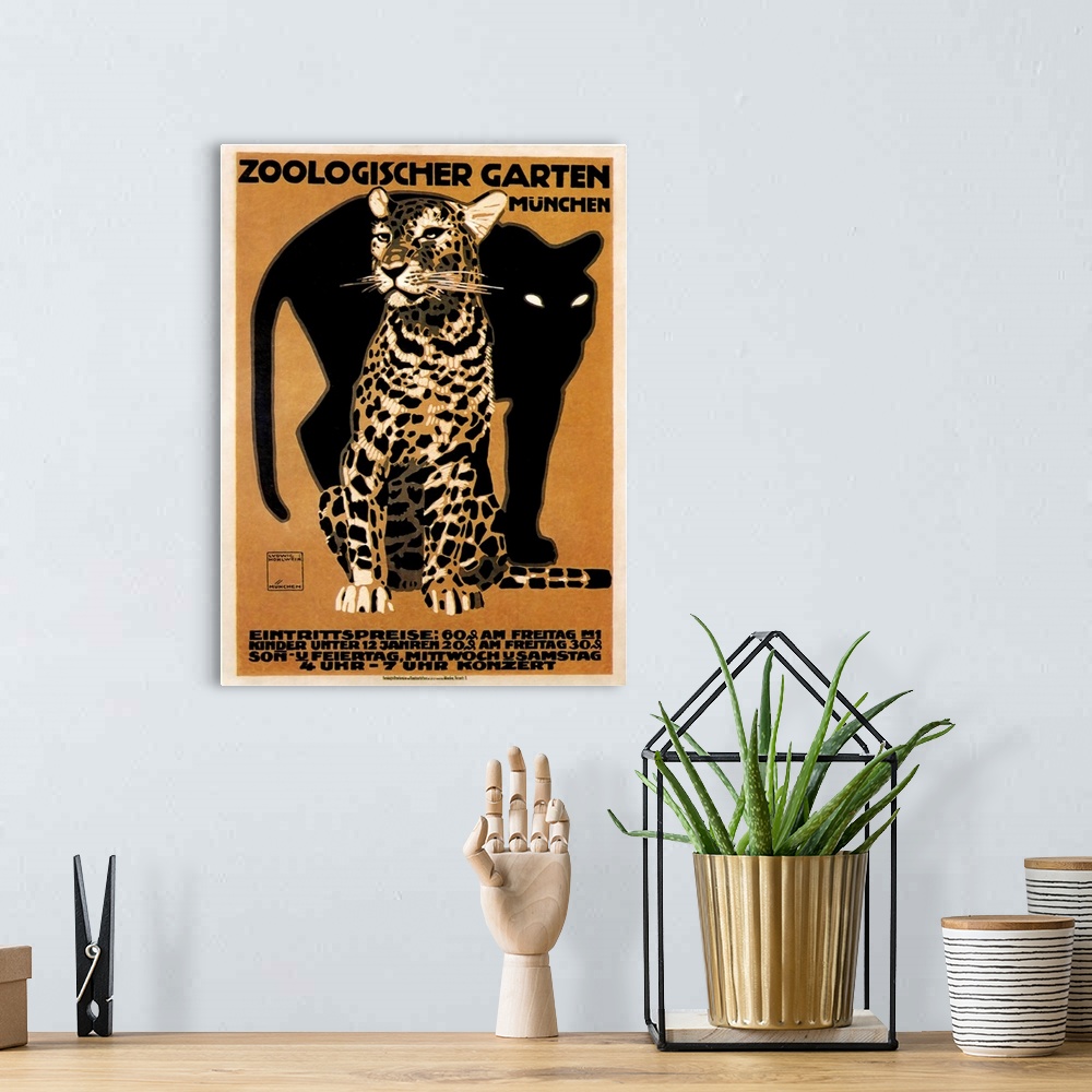 A bohemian room featuring Big Cats at the Munchen Zoo - Vintage Animal Advertisement