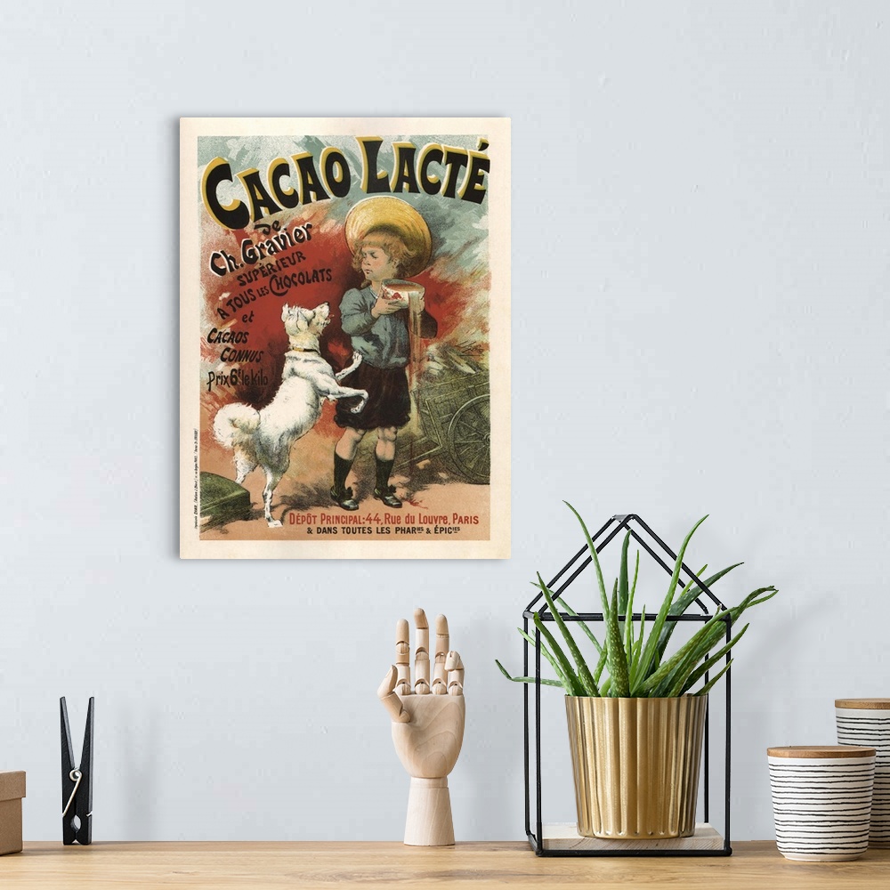 A bohemian room featuring Cacao Lacte - Vintage Chocolate Milk Advertisement
