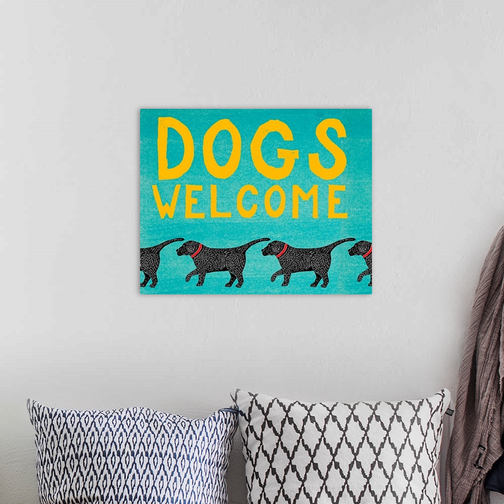 A bohemian room featuring Dogs Welcome