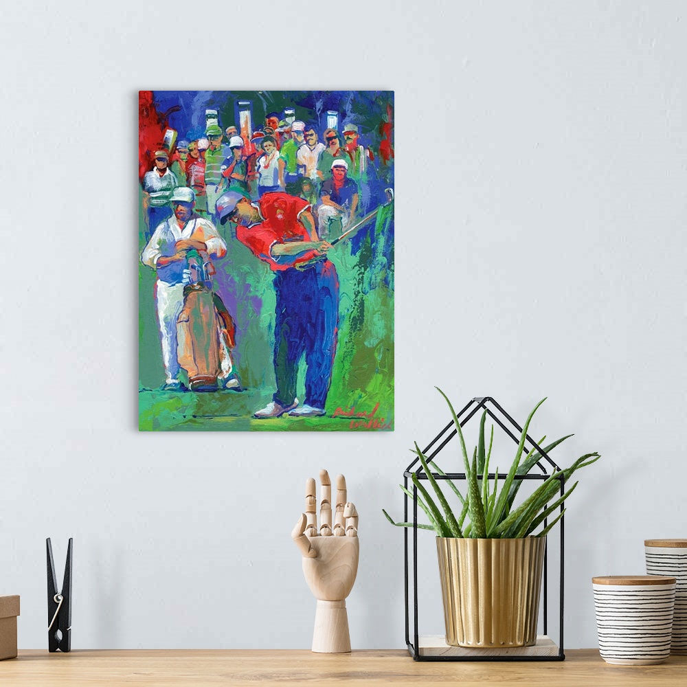 A bohemian room featuring Crowd of people watching a golfer take his swing.