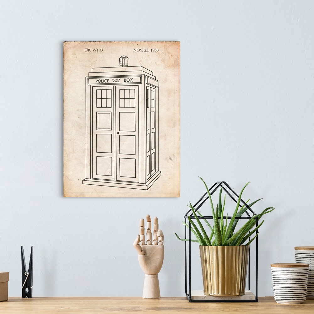 A bohemian room featuring Vintage Parchment Doctor Who Tardis Poster