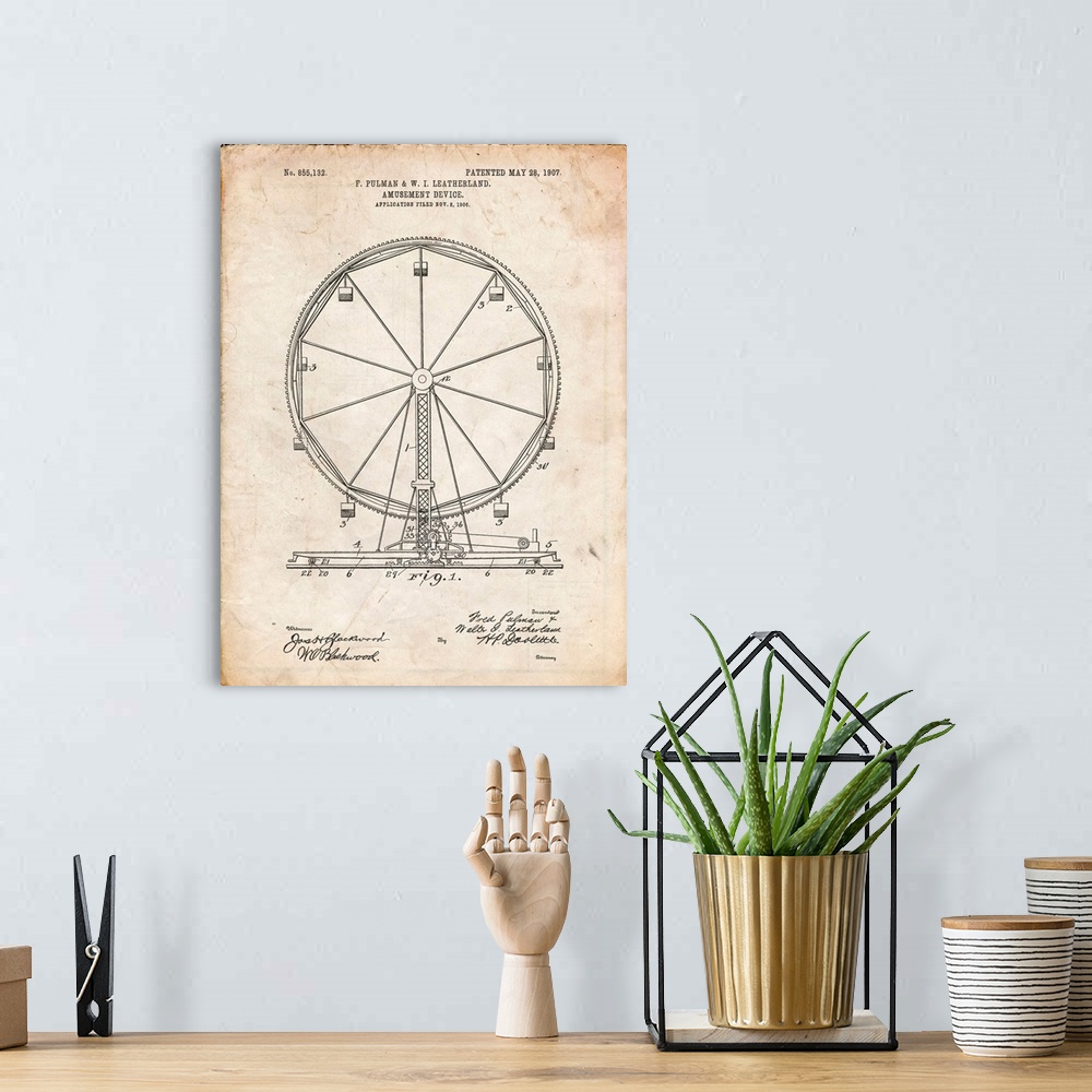 A bohemian room featuring Vintage Parchment Ferris Wheel Poster