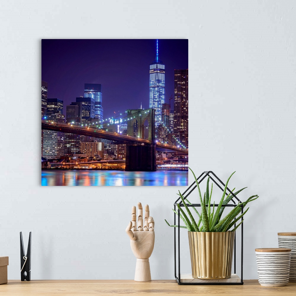 A bohemian room featuring Brooklyn Bridge And Freedom Tower At Night