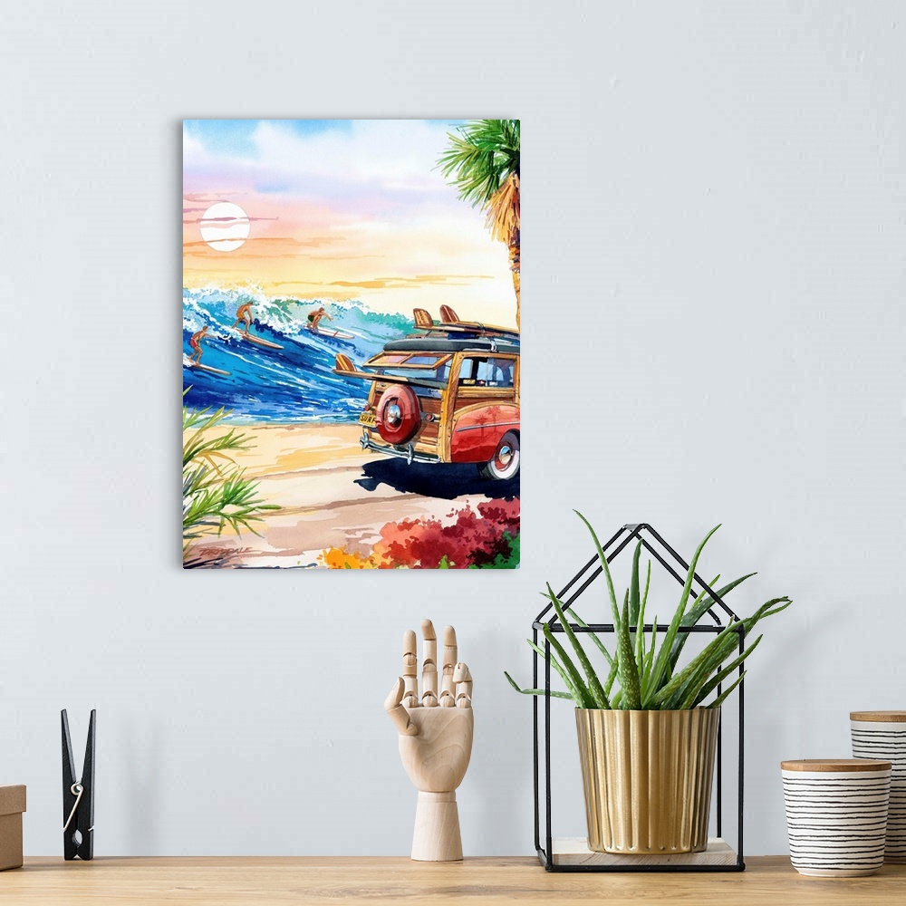 A bohemian room featuring I was inspired to create the Summer Surfin' watercolor to visually transport the viewer to a time...