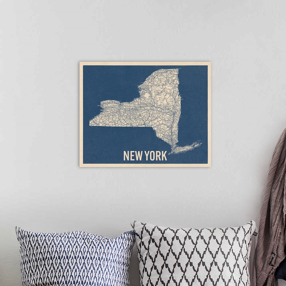 A bohemian room featuring Vintage New York State Road Map 2