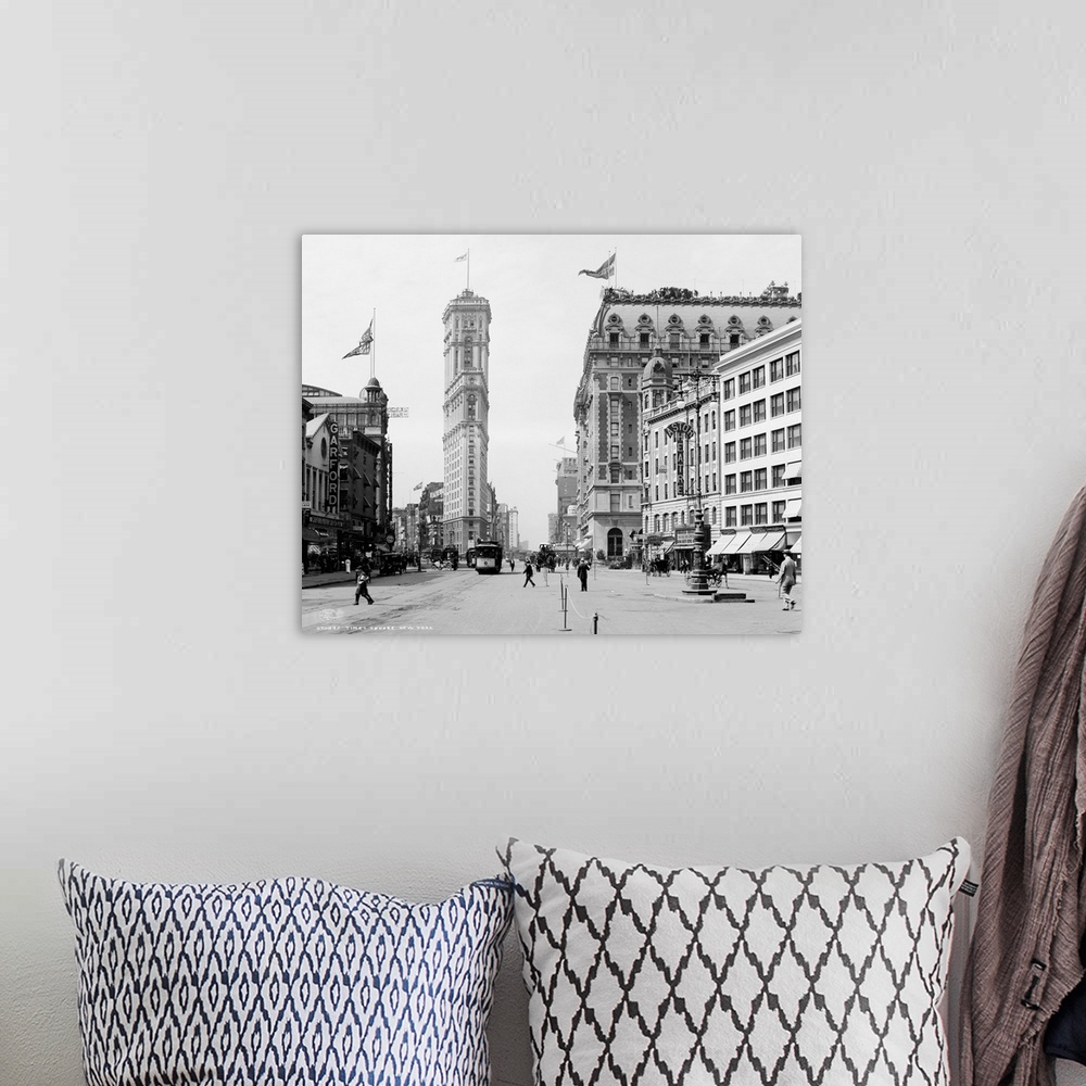 A bohemian room featuring Vintage photograph of Times Square, New York City