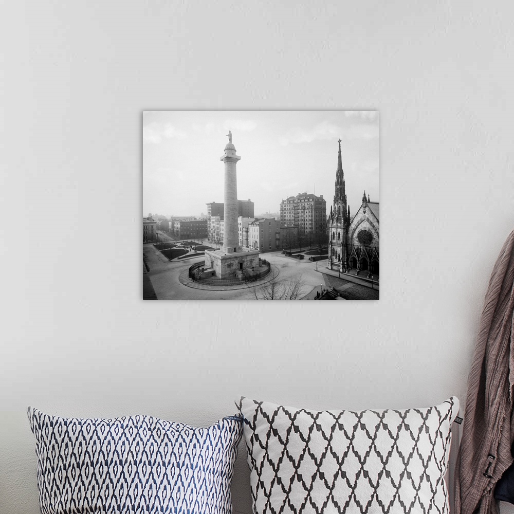 A bohemian room featuring Vintage photograph of Washington Monument, Baltimore, Maryland