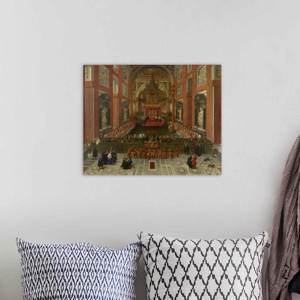 A bohemian room featuring Originally oil on canvas. Benedict XIII Presiding Over The Provincial Roman Synod Of 1725, Basili...