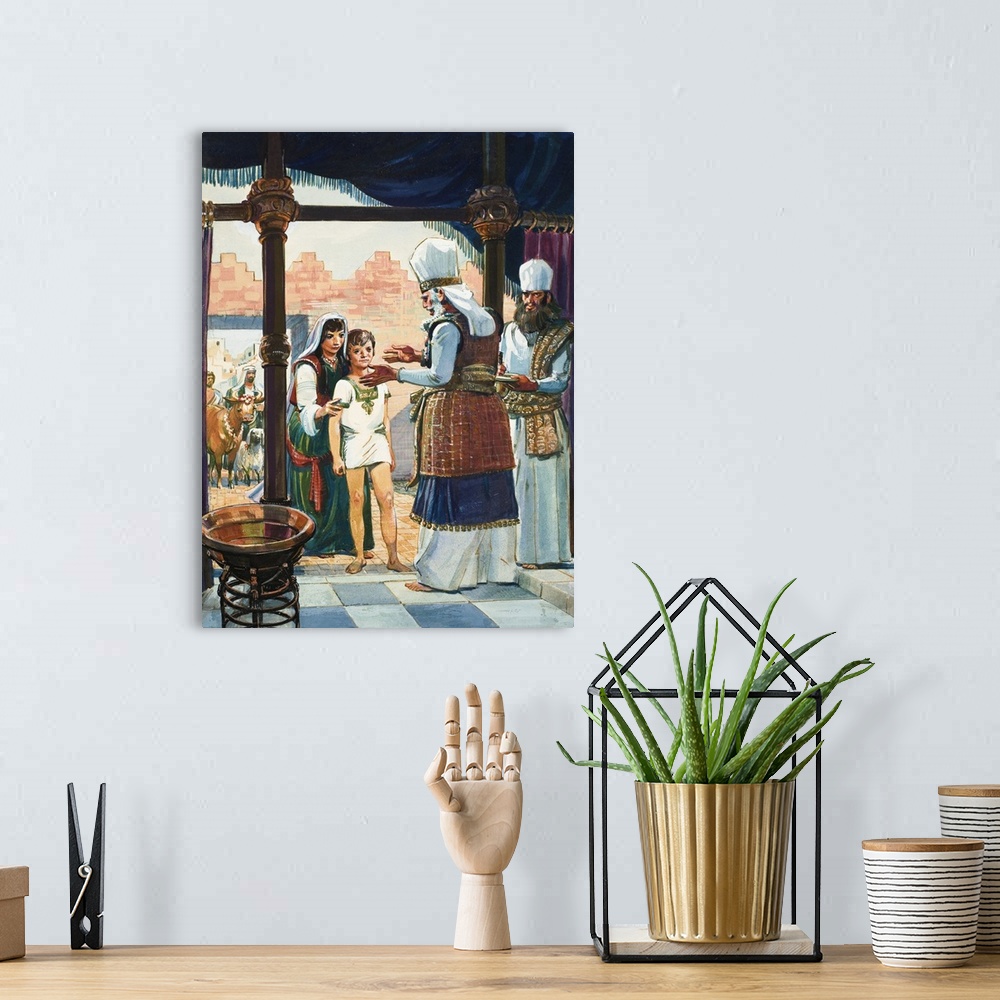 A bohemian room featuring Hannah with her son Samuel. Our picture show the Hight Priest Eli receiving Samuel, the boy who w...