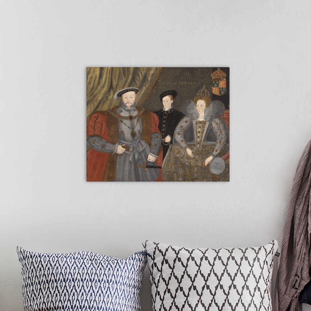 A bohemian room featuring Henry VIII, Elizabeth I, and Edward VI, 1597, oil on panel.