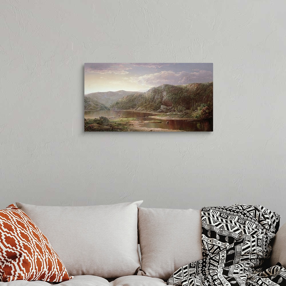 A bohemian room featuring A 19th century American landscape painting of this shallow Virginian river in the Blue Ridge moun...