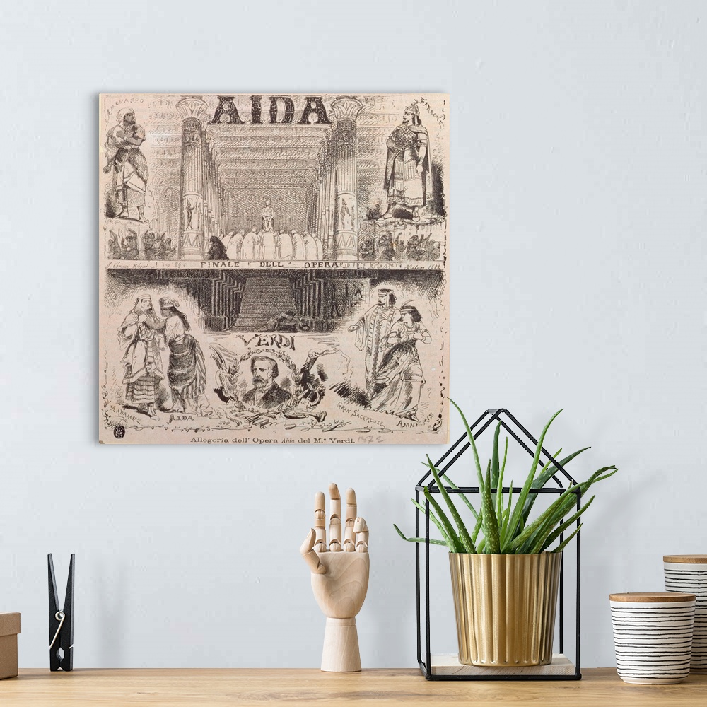 A bohemian room featuring Poster advertising a performance of Aida by Verdi, 1872