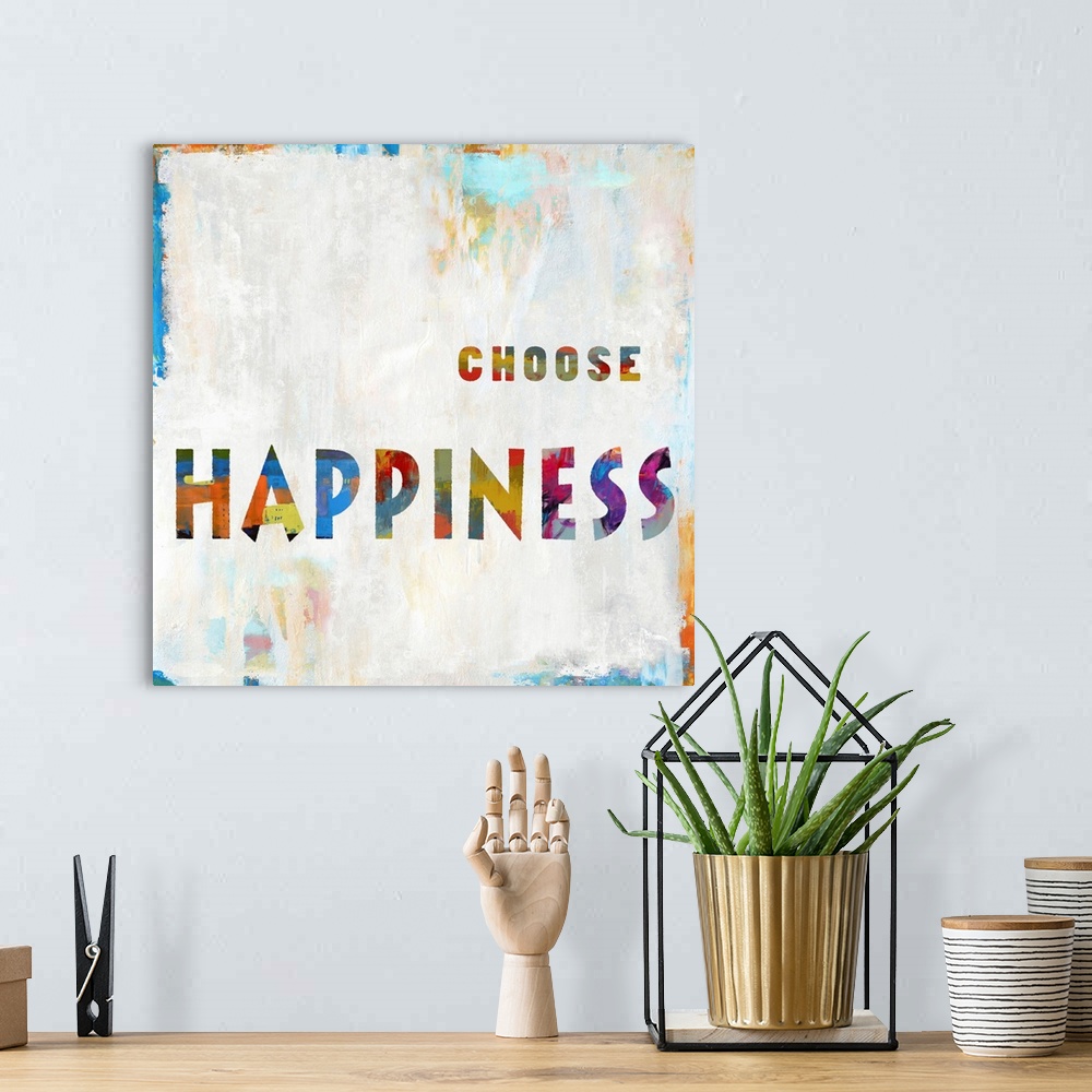 A bohemian room featuring "Choose Happiness"