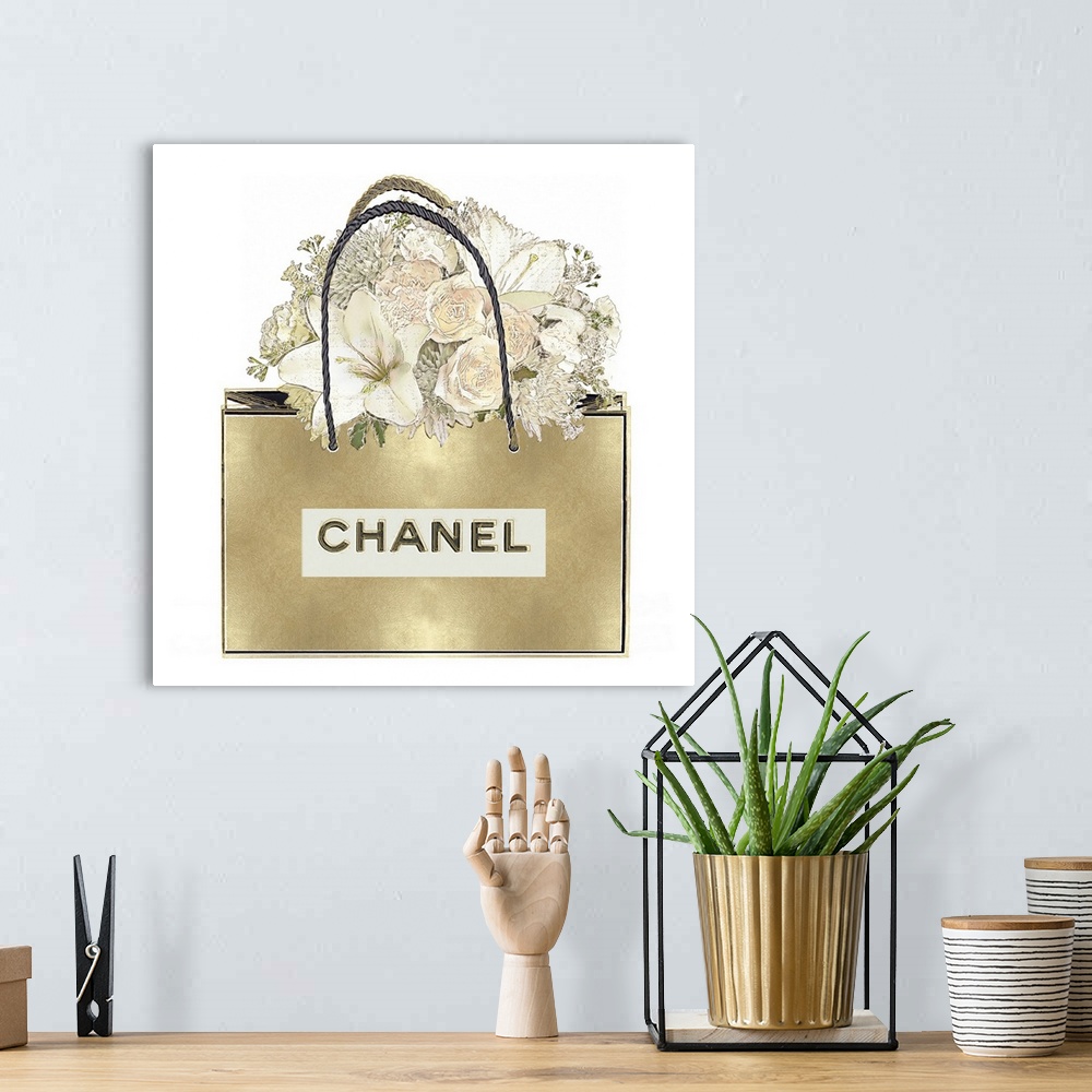 Gold Bag with Floral Bouquet Wall Art, Canvas Prints, Framed Prints ...