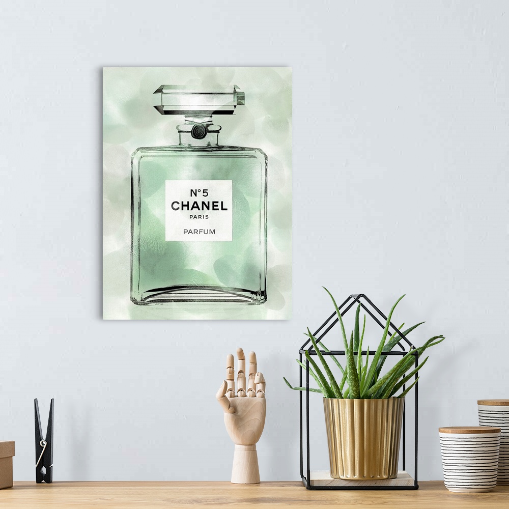Green Perfume Bottle Solid-Faced Canvas Print