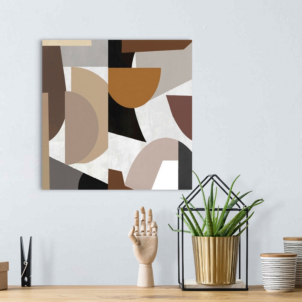 A bohemian room featuring Abstract Shapes Brown Square