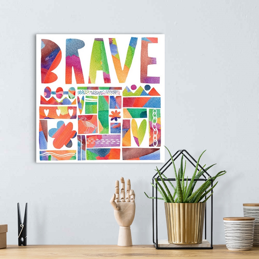 A bohemian room featuring Bold and impactful message art!  BRAVE