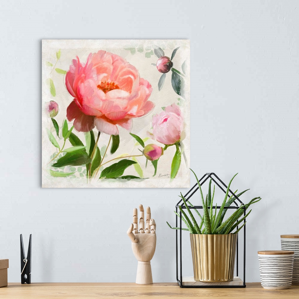 A bohemian room featuring Stunning art featuring peonies brings elegance and style to any decor.