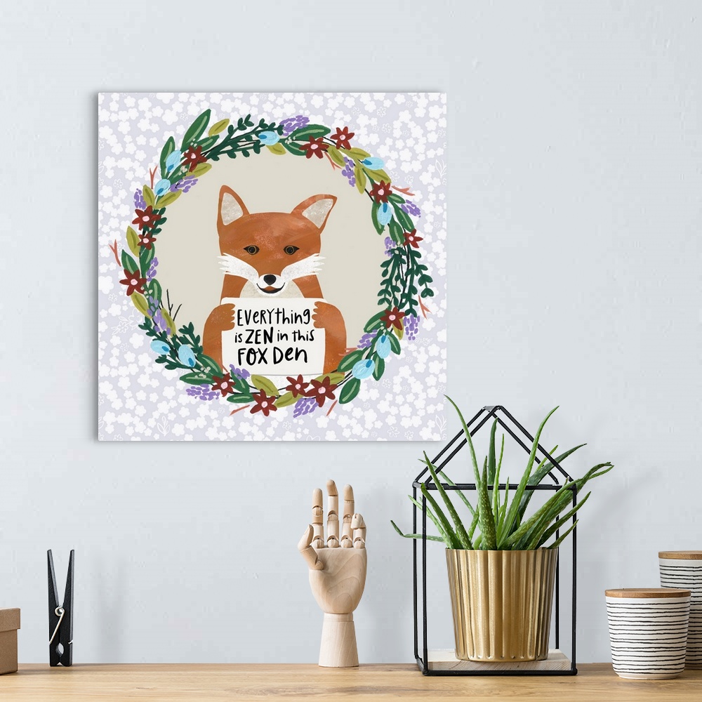 A bohemian room featuring A perfect piece of art for any Fox Den in your home!