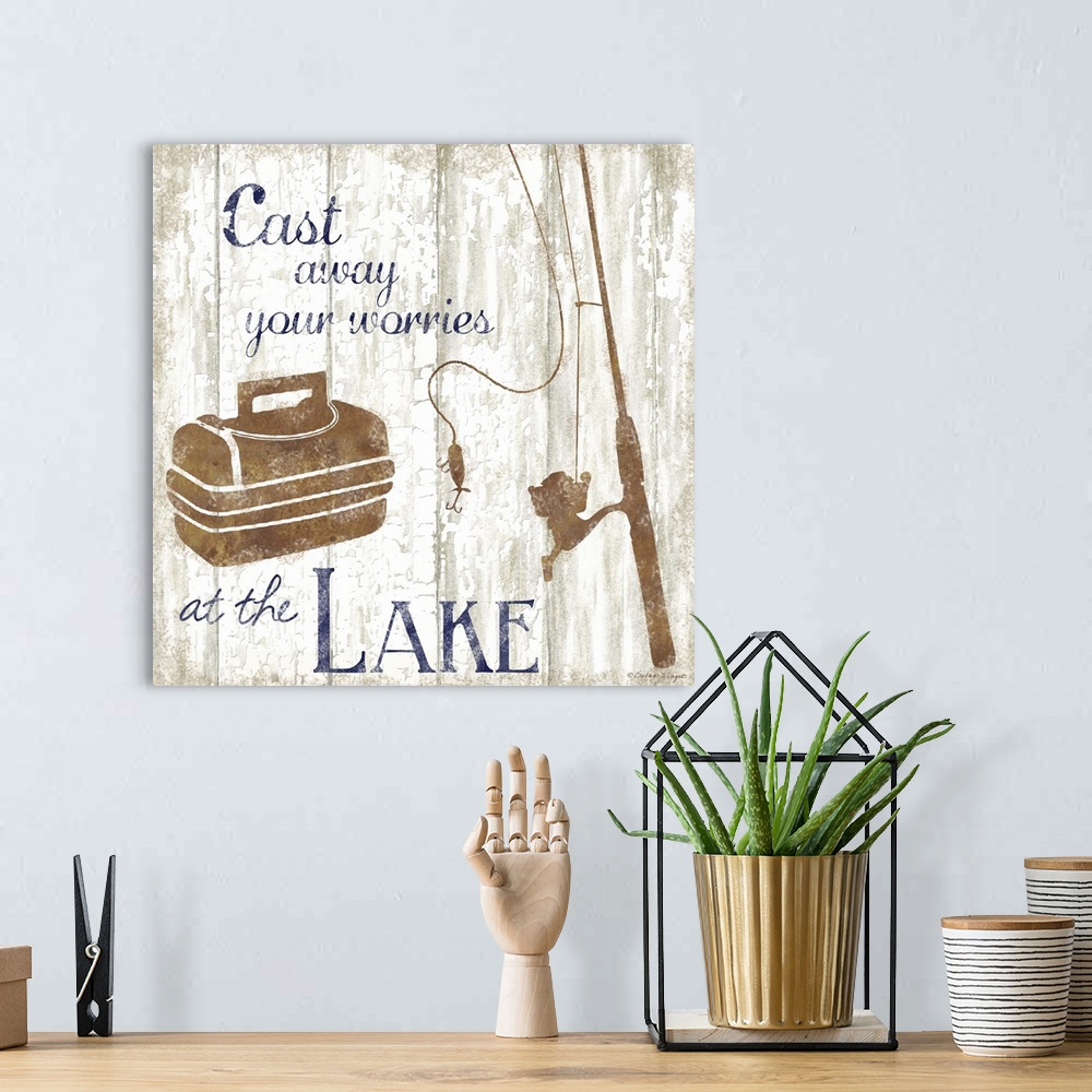 Lake Fishing Gear | Large Solid-Faced Canvas Wall Art Print | Great Big Canvas