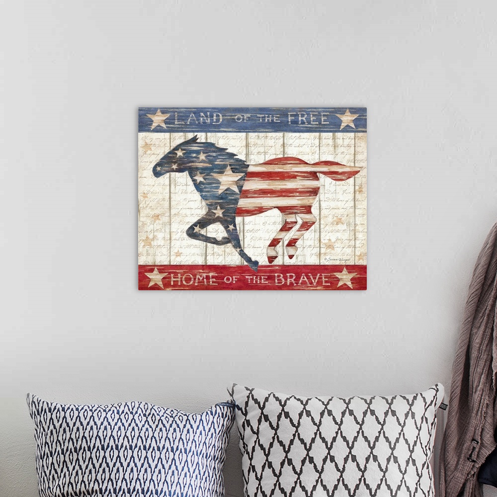A bohemian room featuring A patriotic Horse motif for a wonderful country decor.