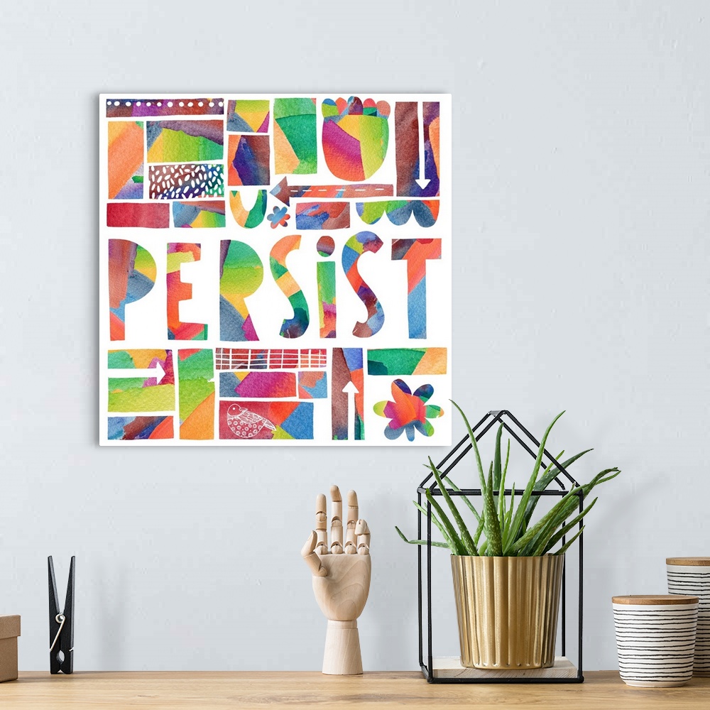 A bohemian room featuring Bold and impactful message art!  PERSIST