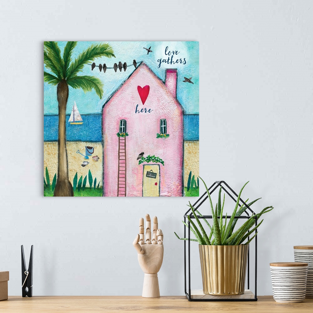 A bohemian room featuring Pastel beach home is a fun, whimsical reminder of all the colors of the beach.