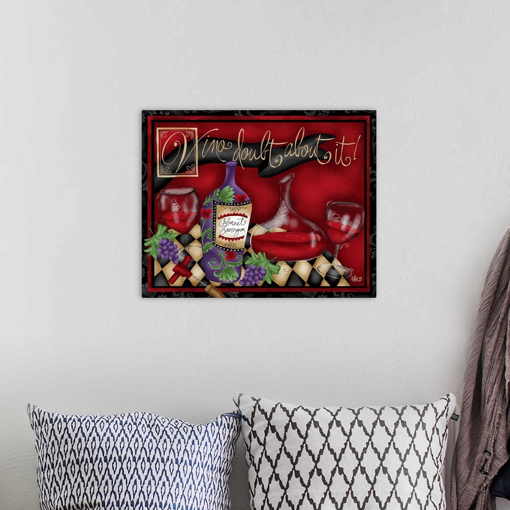 A bohemian room featuring Rich red color of cabernet is the star in this scene