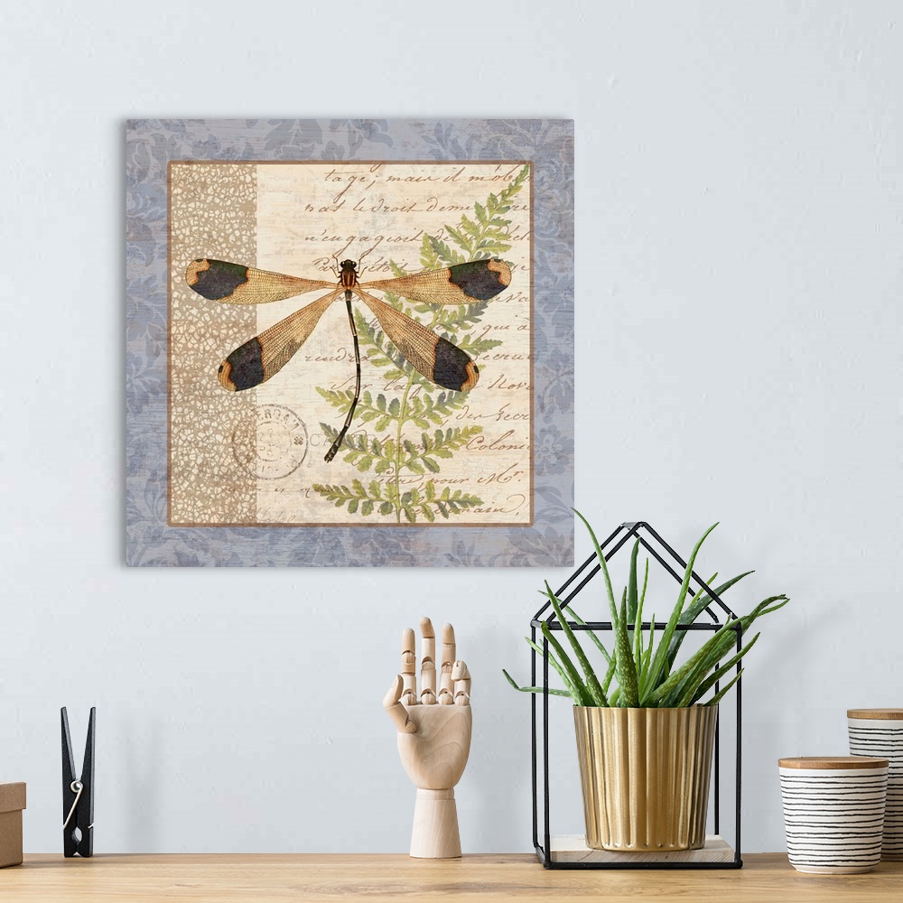 A bohemian room featuring The elegance of nature abounds with this lovely dragonfly art.