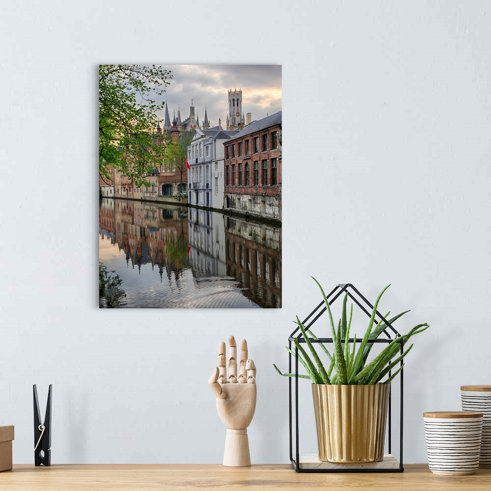 A bohemian room featuring Europe;Belgium;Brugge;West Flanders;Canal Scene with homes and Bridge