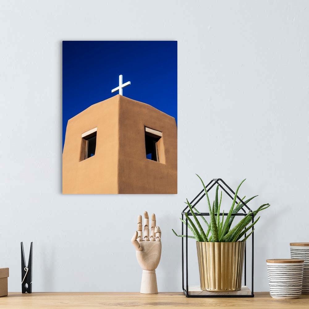 A bohemian room featuring North America, USA, New Mexico, Exterior facade of Sacred Heart Church in Nambe New Mexico