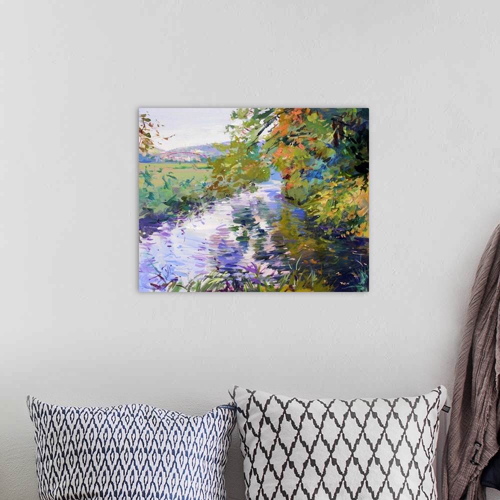 A bohemian room featuring Fall landscape in lower saxony - acrylic paints on hardboard.