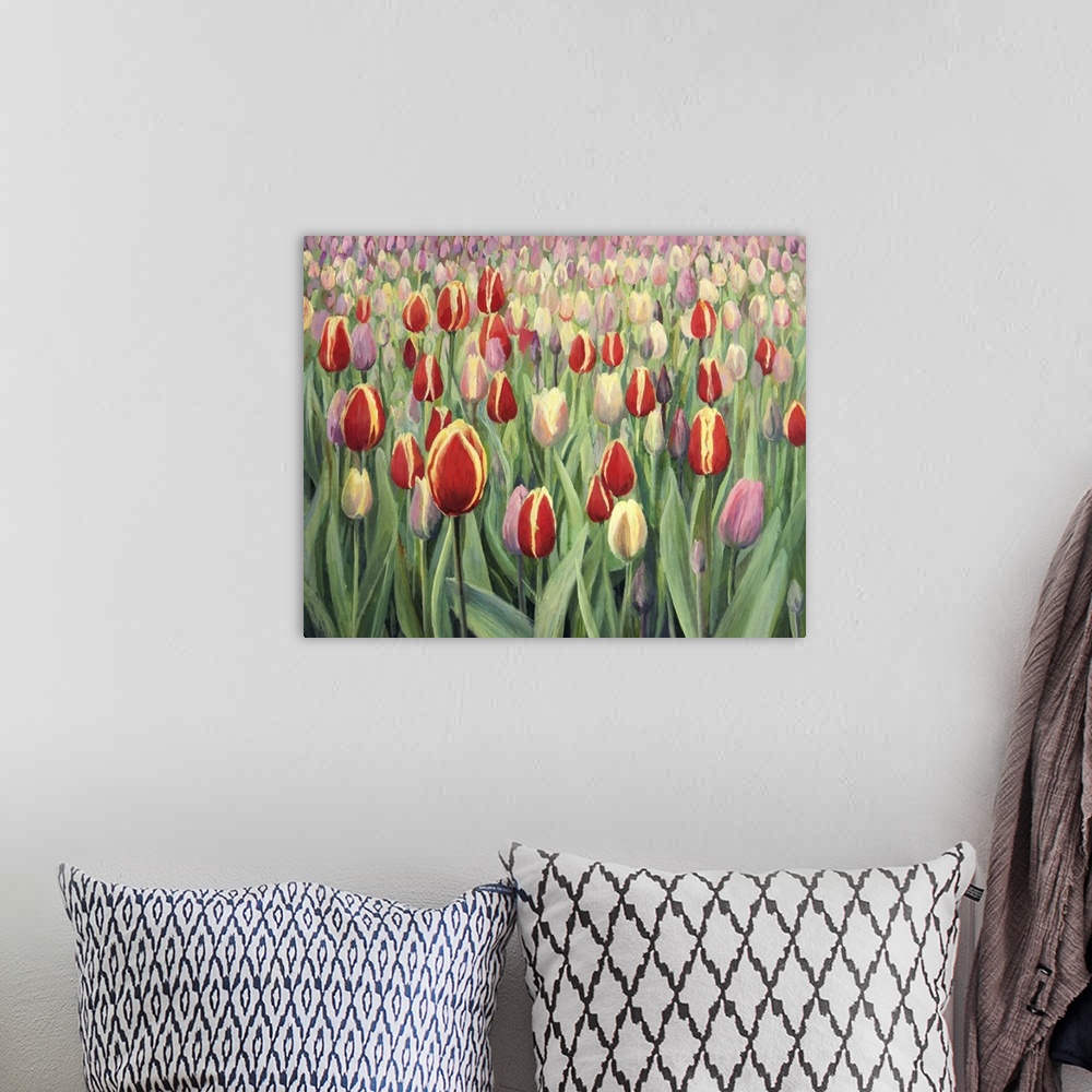 A bohemian room featuring Colorful tulips on display in Keukenhof Gardens.