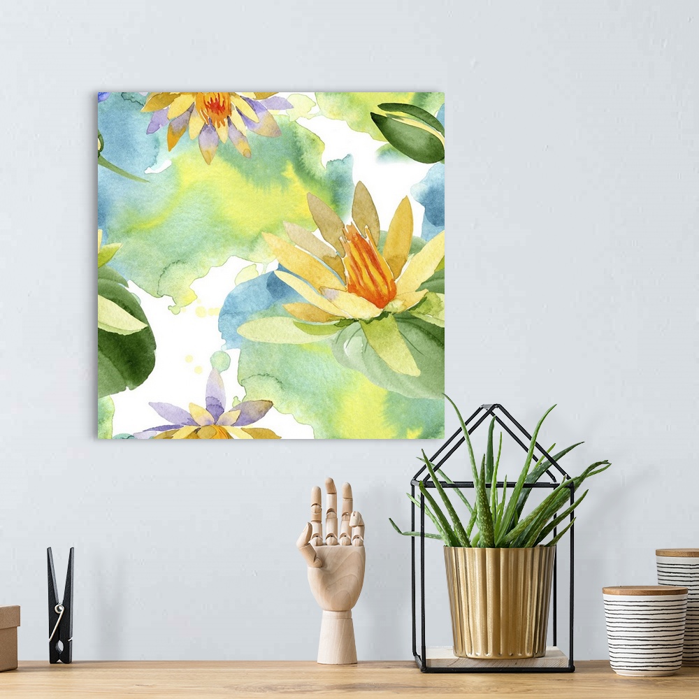 A bohemian room featuring Watercolor Yellow Lotus Flowers
