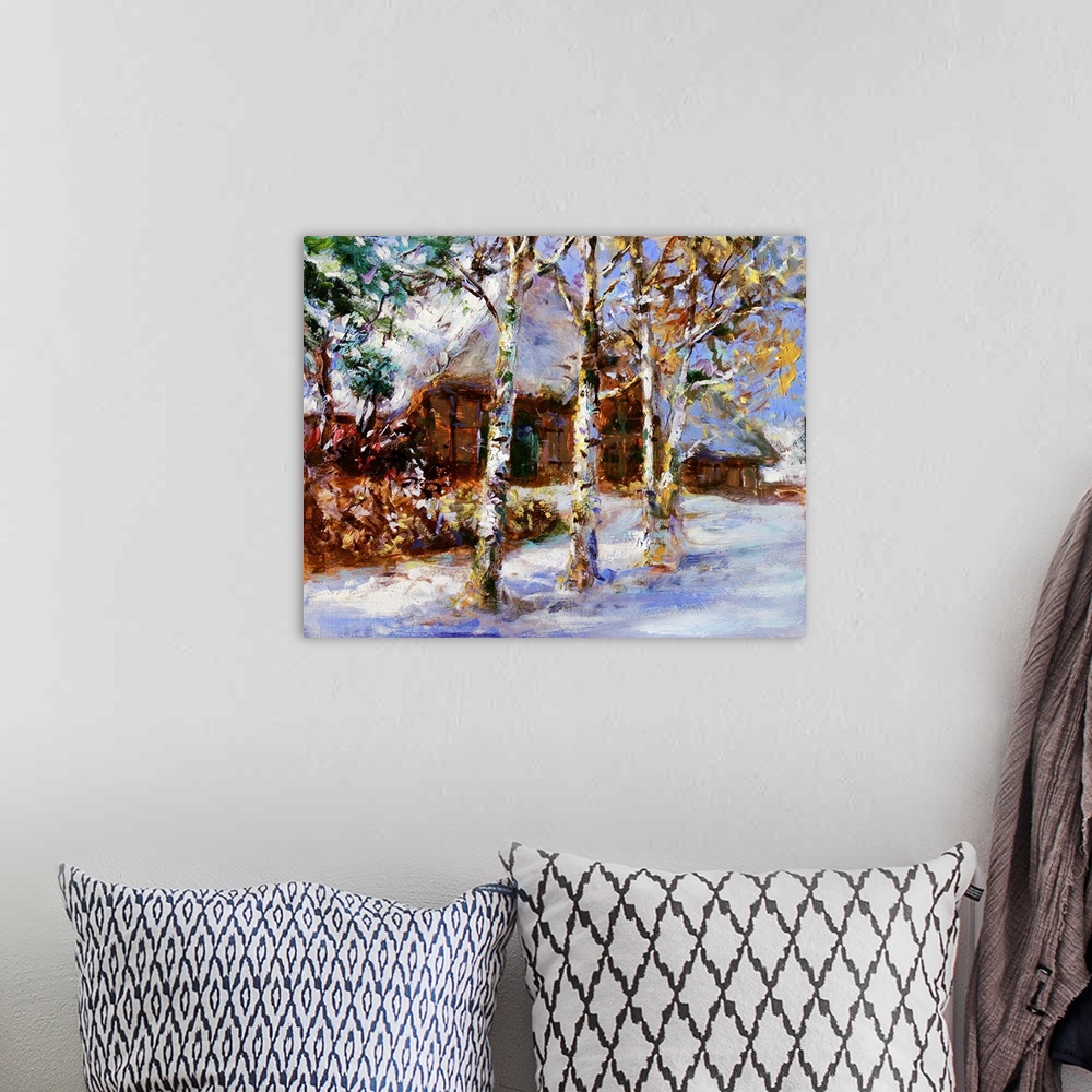 A bohemian room featuring Winter landscape in lower saxony - acrylic and oil paints on hardboard.