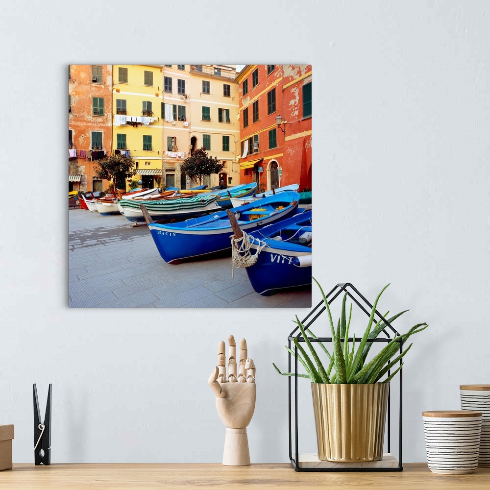 A bohemian room featuring Italy, Liguria, Cinque Terre, Vernazza, fishing boats