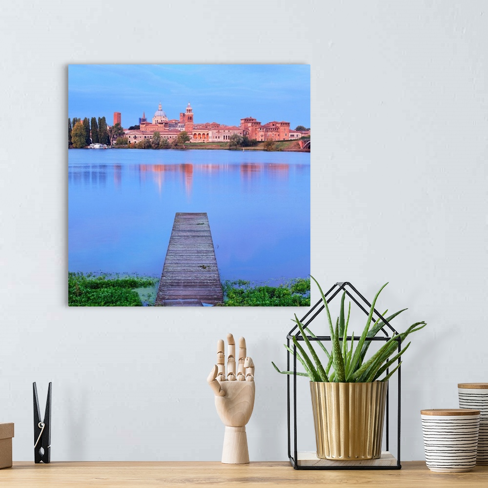 A bohemian room featuring Italy, Lombardy, Mantova district, Mincio river, Mantua, View towards the town and Lago Inferiore...